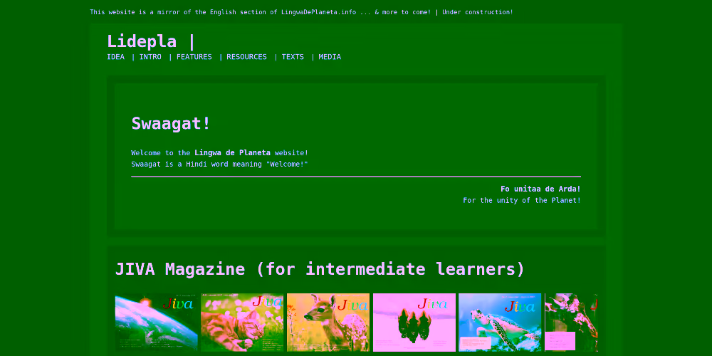 Screenshot der Sprachlern-Seite Lingwa de Planeta - Englisch, lidepla.net